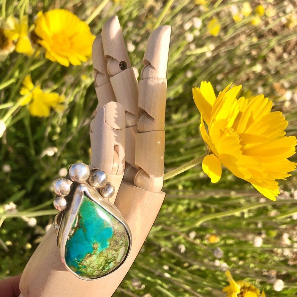 Inlaid Turquoise Handcrafted Southwestern Sterling Silver Ring - Picture 7 of 14